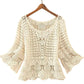 Crochet Top, open knit with quarter sleeves 