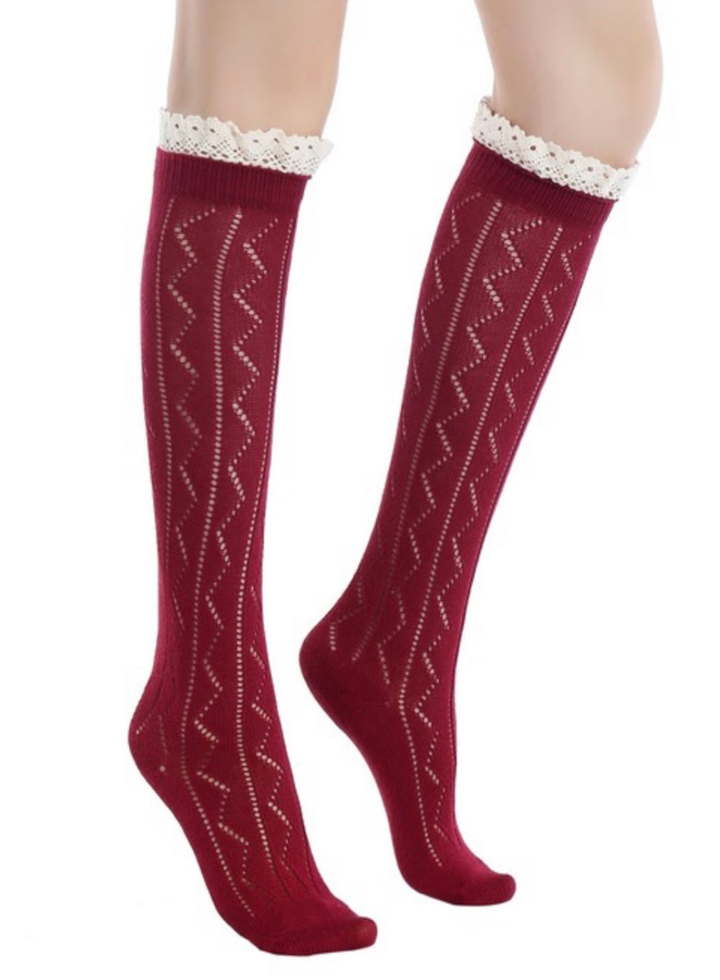 Ric-Rack Knit Knee High Cotton Socks