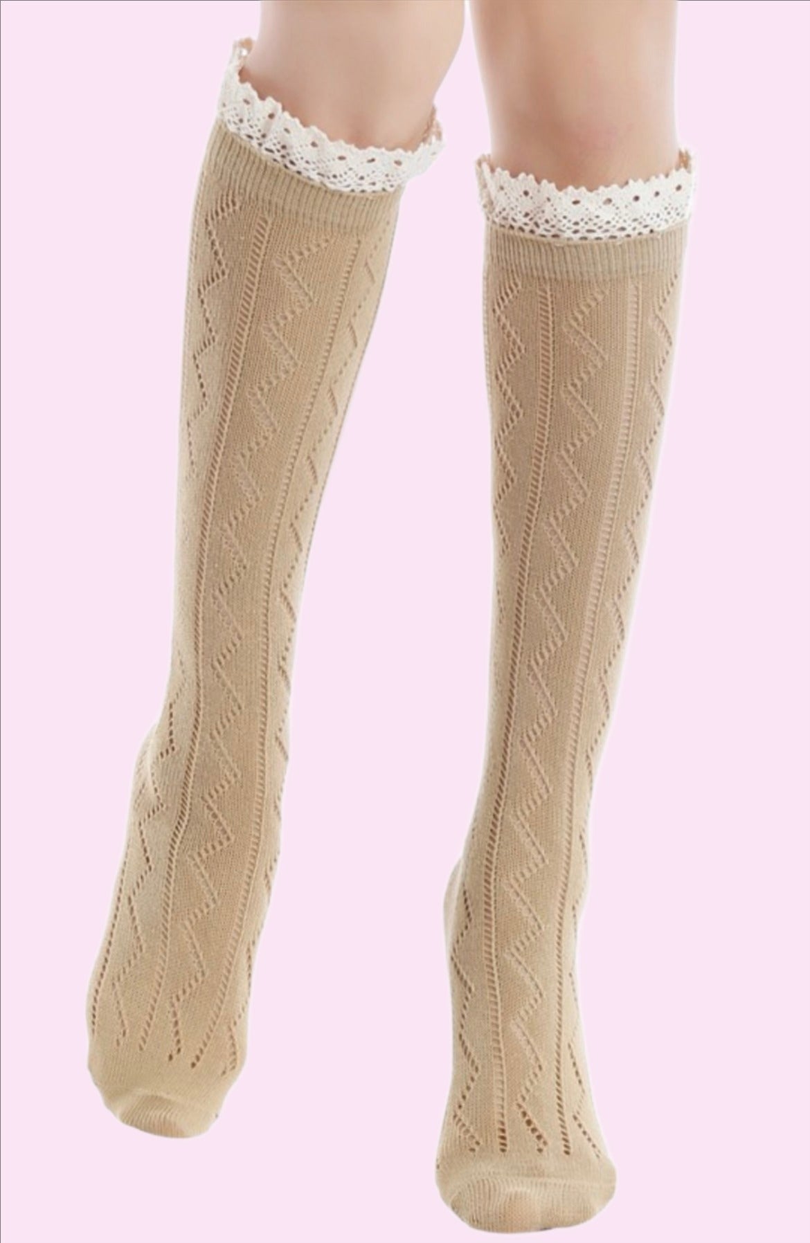 Ric-Rack Knit Knee High Cotton Socks