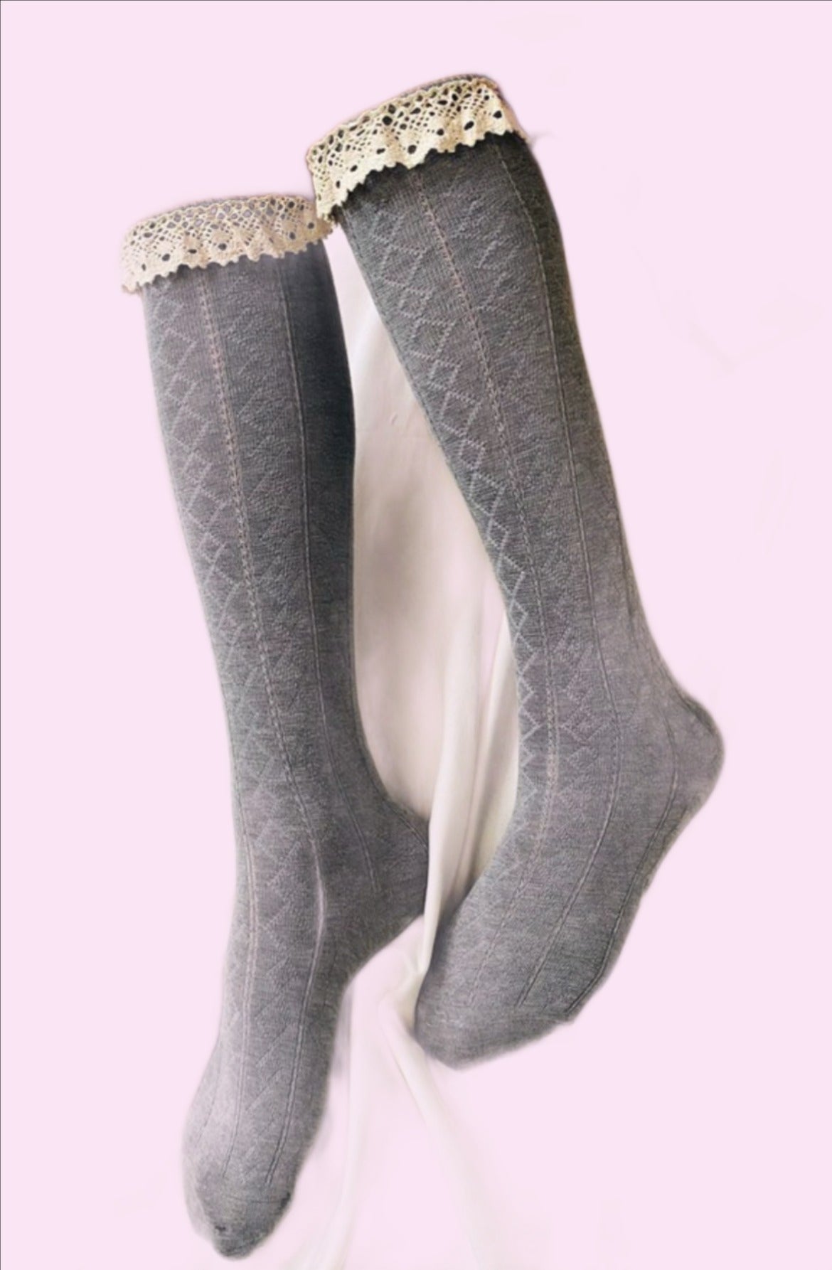 Ric-Rack Knit Knee High Cotton Socks
