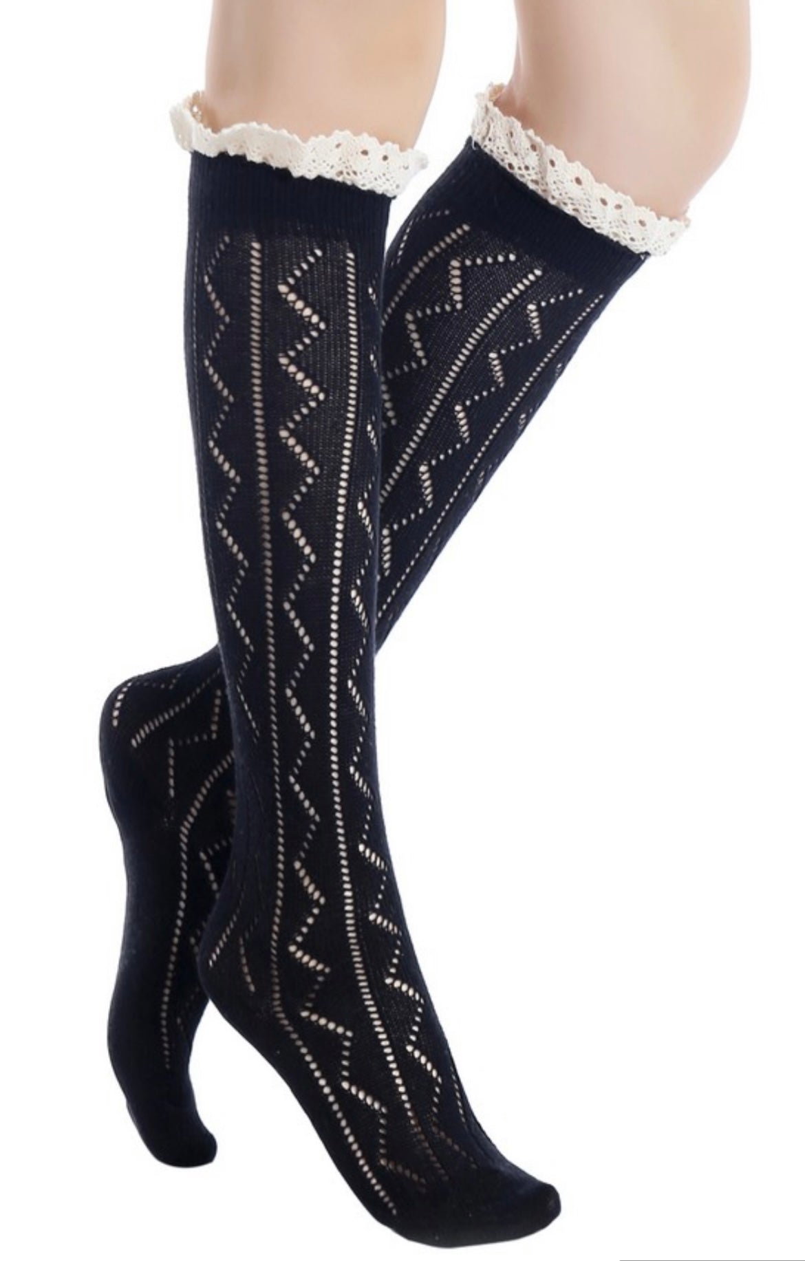 Ric-Rack Knit Knee High Cotton Socks