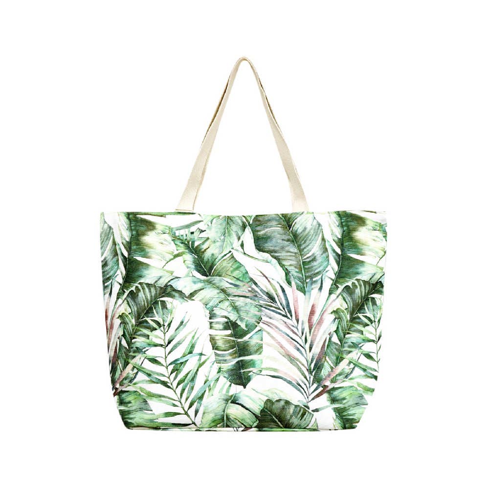 HAND DRAWN TROPICAL LEAVES TOTE BAG