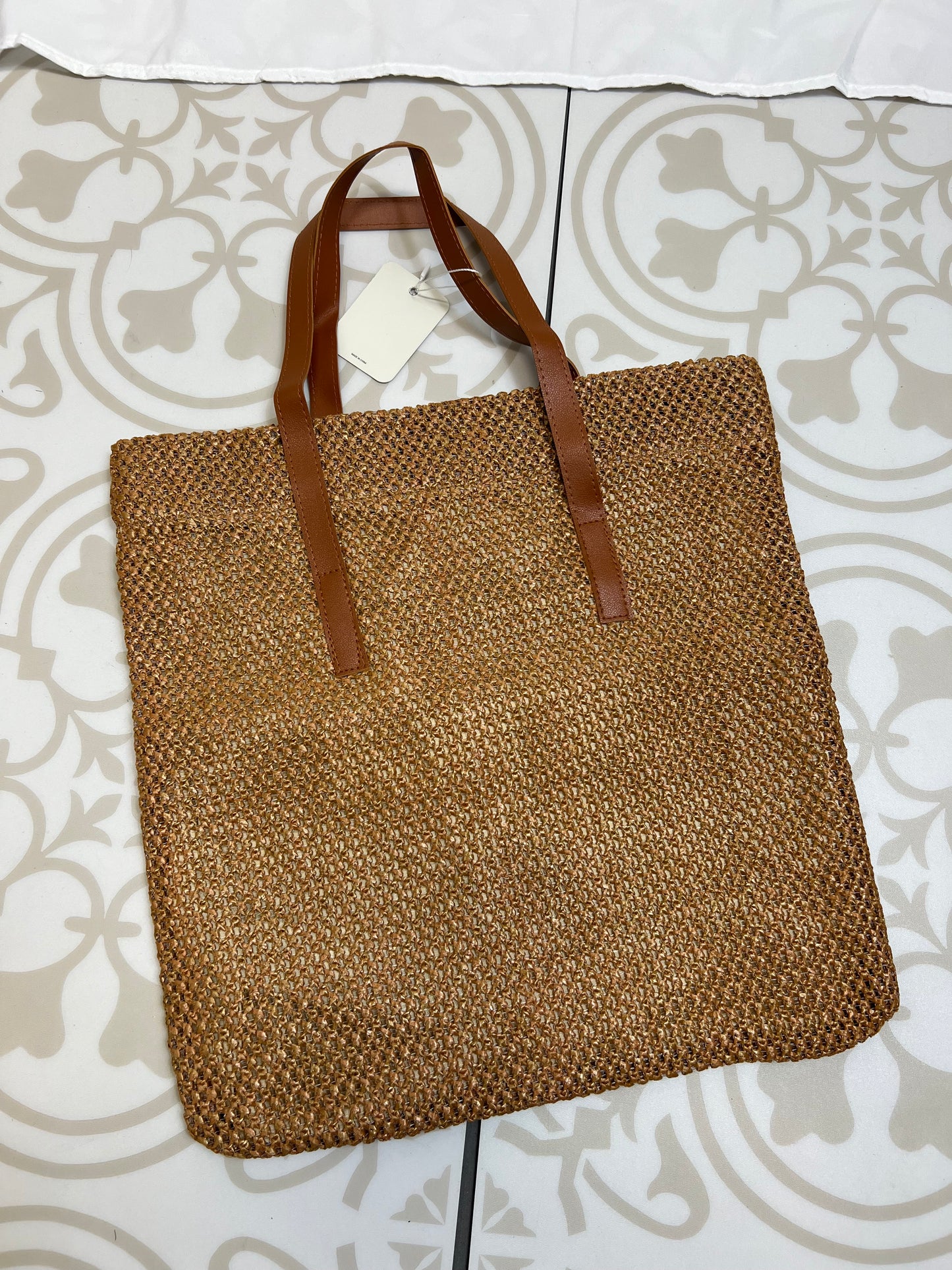 Knit Tote Bag With Removable Leather Handles