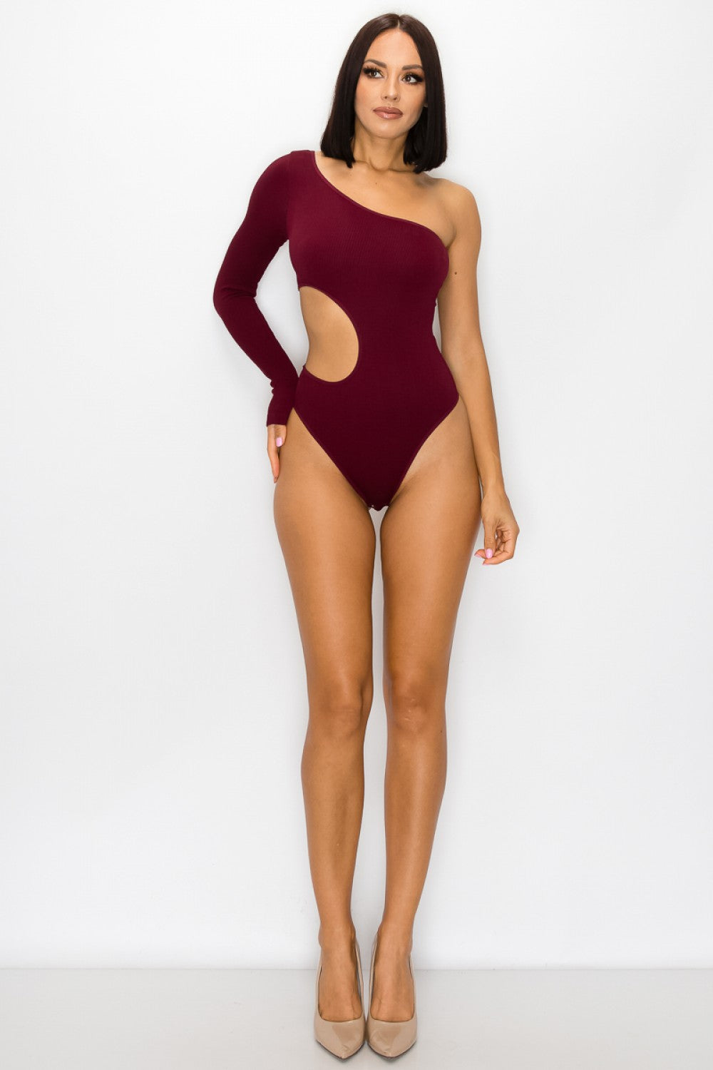 ONE SHOULDER BODYSUIT W/WAIST CUTOUT