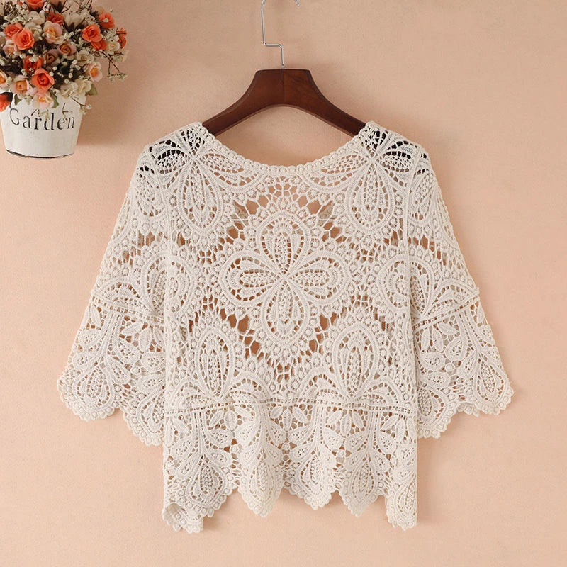 Floral-Embroidered Crochet Shirt