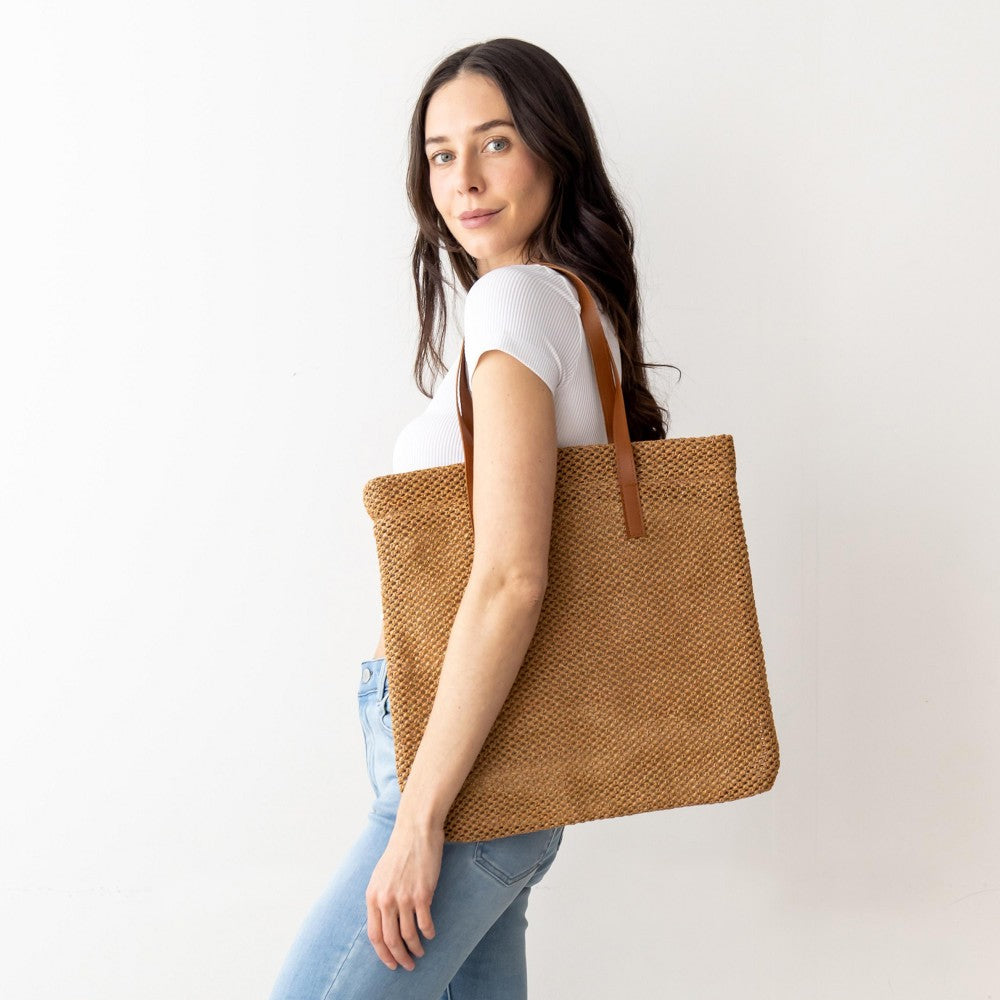 Knit Tote Bag With Removable Leather Handles