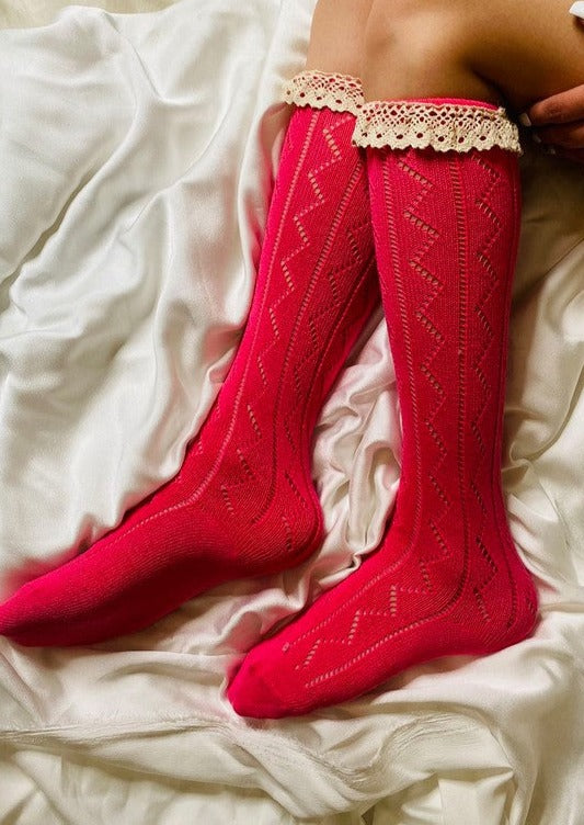 Ric-Rack Knit Knee High Cotton Socks