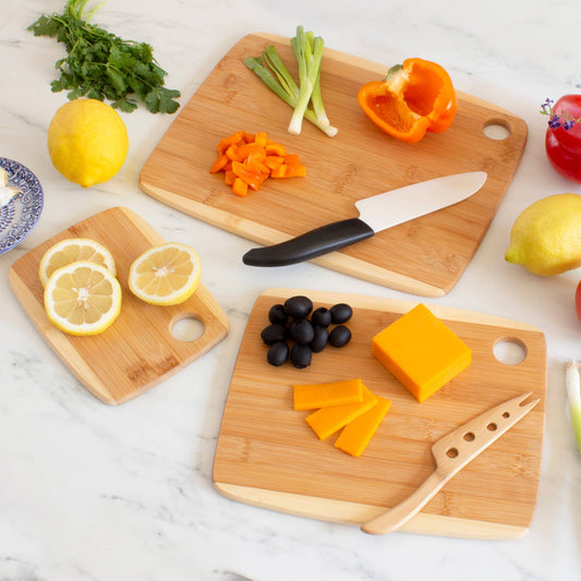 3-Piece Bamboo Cutting Board Set with Two-Tone Design