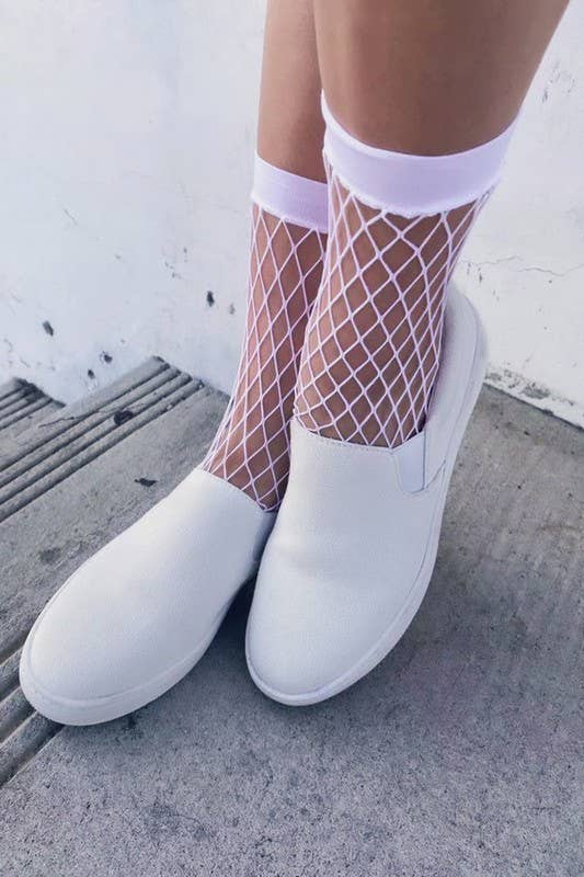 Medium Gauge Fishnet Socks - Low  White / OS