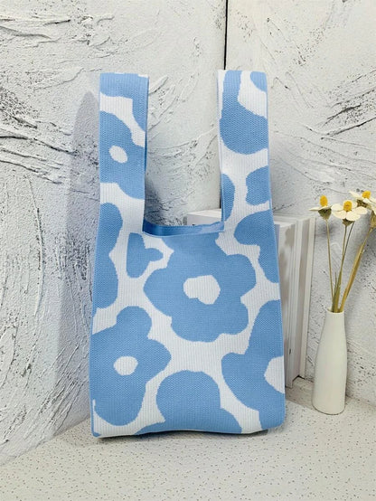Crochet Tote Bag Floral Blue