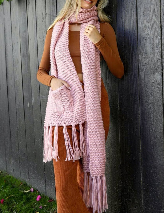 Over sized scarf with pockets and tassels, available in blush, ivory or mustard
