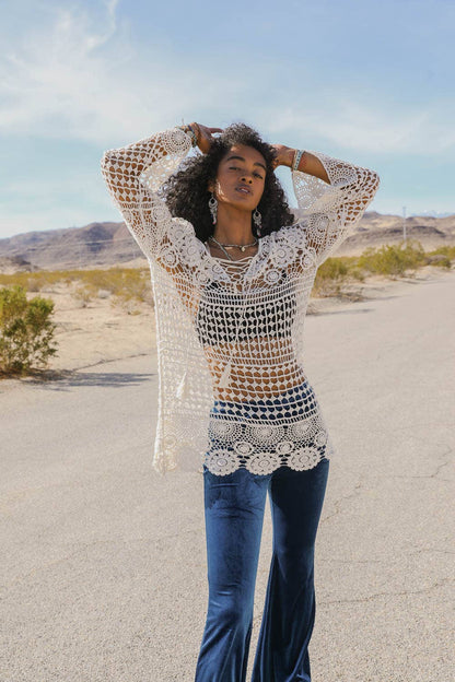 Lace-Up Crochet Tunic