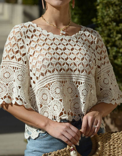 Crochet Short Sleeve Crop Top