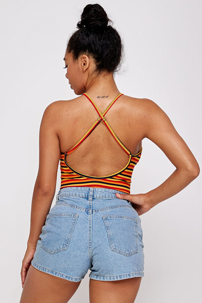 STRIPED PRINT OPEN BACK BODYSUIT