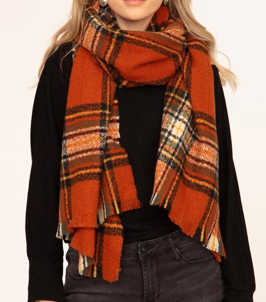 Scarf Red Plaid Fringed