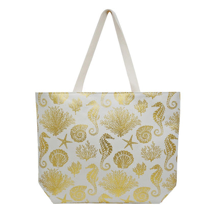 Metallic Seahorse and Coral Print Canvas Tote Bag
