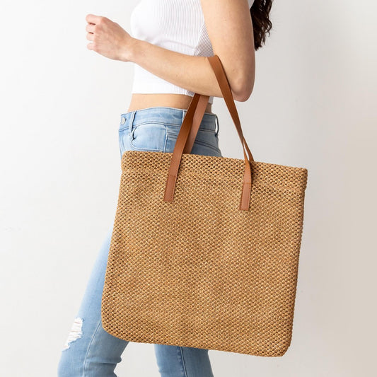 Knit Tote Bag With Removable Leather Handles