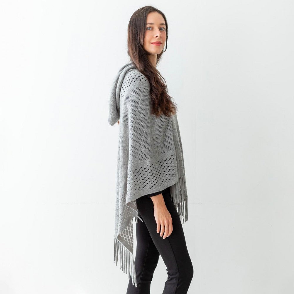 Woven Knit Hooded Poncho
